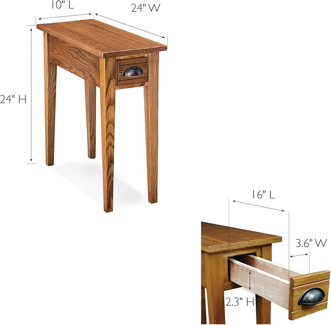 Leick Home, End Table, Solid Wood, Narrow, 1 Drawer, Blackened Hardware, Easy Assembly, 10 in W x 24 in D x 24 in H, Item 9010