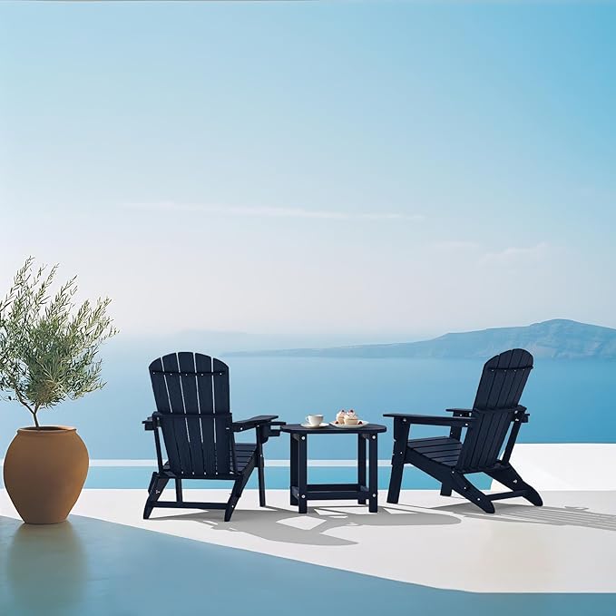 Hdpe Outdoor Adirondack Side Table, Wooden Textured, Set for Patio, Garden, Porch, Pool Composite Patio, Backyard, Bathroom and Indoor, Maintenance & Weather Resistant(Navy Blue)