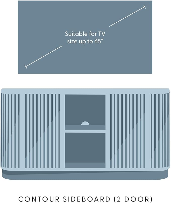 Plank+Beam Contour Wood TV Stand, Two Door Solid Wood Entertainment Console with Storage, 59" L x 16" W x 30" H, Blonde