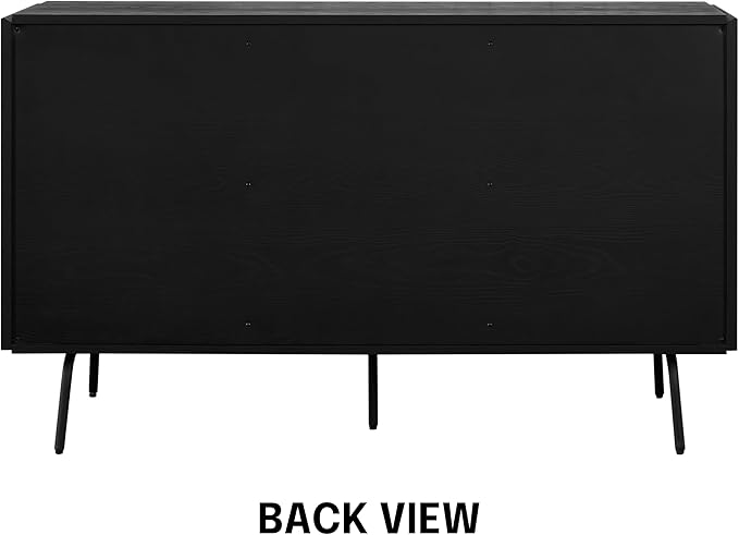 NTC MOSSIC Modern Sideboard with 4 Doors, Natural Rattan Storage Cabinet, Buffet with Metal Legs, Boho Accent Cabinet for Living Room, and Entryway, Effortless Assembly - Burnt Black