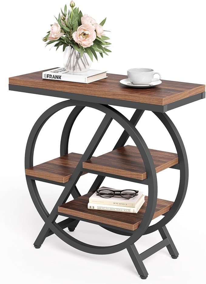 End Table, Narrow Side Table with 4-Tier Large Storage Space, Modern Bedside Table for Living Room, Home Office, Bedroom, Brown