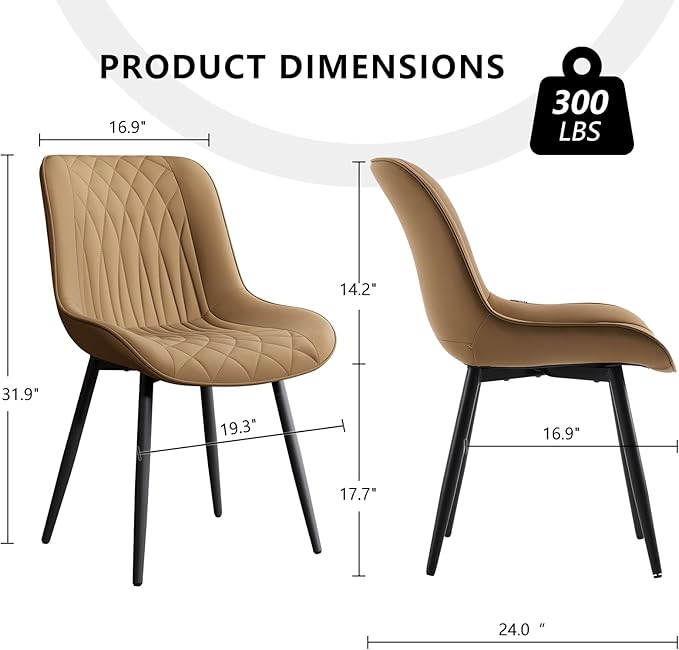 YOUNIKE Tan Dining Chairs Set of 2 with High Backs Mid Century Modern Kitchen & Dining Room Chairs PU Faux Leather Upholstered Comfortable Wide Seat Padded Accent Side Chair for Living Waiting Room