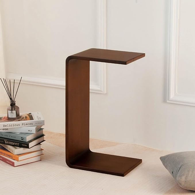 C Shaped End Table 24.4in High, Solid Wood C Side Table for Couch Sofa and Bed, Sofa Tables That Slide Under for Space Saving, Small Snack C Tables for Living Room Bedroom (H 24.4″ - Brown, 1)