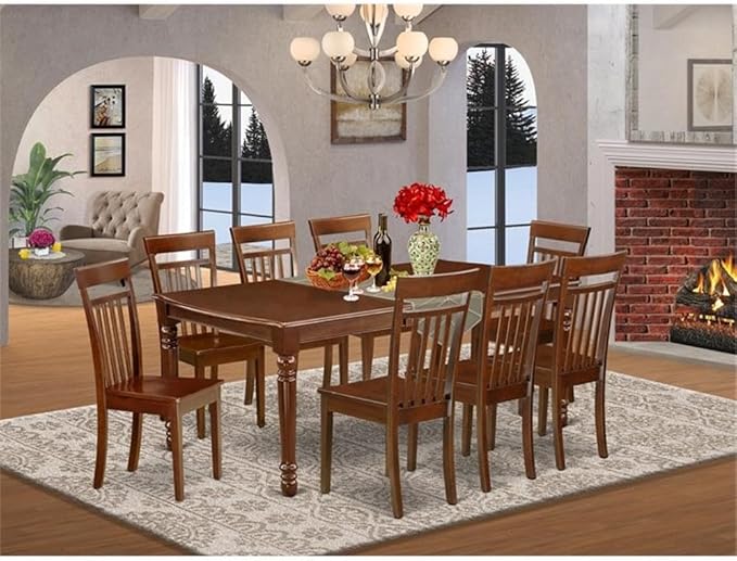 East West Furniture DOCA9-MAH-W 9 Piece Modern Dining Table Set Includes a Rectangle Wooden Table with Butterfly Leaf and 8 Dining Room Chairs, 42x78 Inch, Mahogany