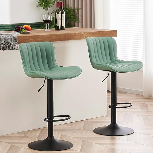 YOUNUOKE Counter Height Bar Stools Kitchen Island Barstools Set of 2 Adjustable Swivel Counter Stool Bar Height Island Chairs with Back, Sea Green