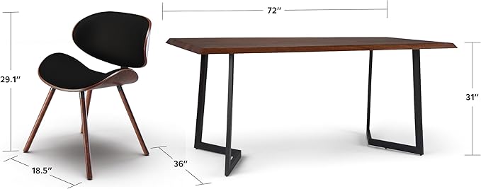 SIMPLIHOME Marana/Watkins 5-Piece Dining Set, 66 inch Wide Solid Mango Wood Table and 6 Upholstered Bentwood Chairs in Black, Mid-Century Modern Style for Dining Room with Curved Back (Set of 5)