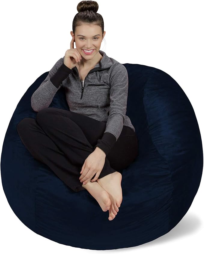 Sofa Sack Bean Bag Chair Cover Only, for Adults and Kids, Without Filling Comfy Fluffy Round or Oval Beanbag Chair Cover Replacement, Lazy Sofa Cover for Reading Chair or Floor Chair, 4-Feet, Navy