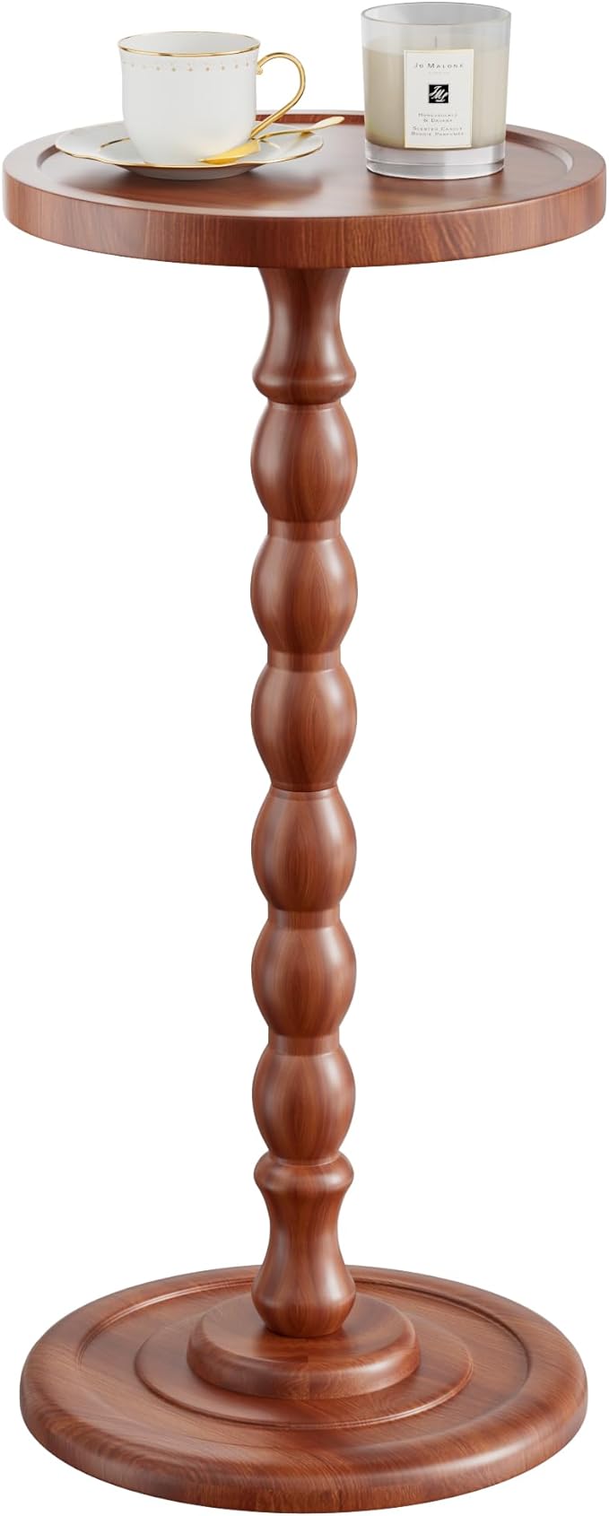 Solid Wood Drink Table, Rubber Wood‌ Small Round Side Table for Small Spaces, Martini Tables, Pedestal End Tables for Living Room, Bedroom, Corners, and Office (Light Walnut, 11.81inch)