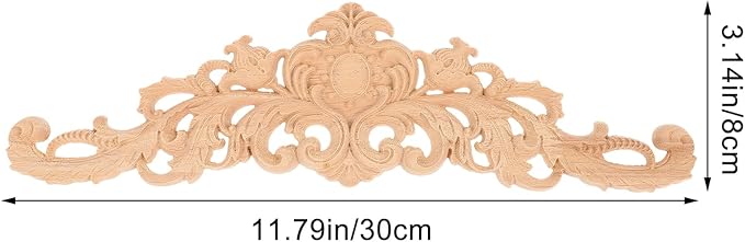 BESPORTBLE Wood Applique Onlay - Long Carvings Overlays Decor, Unpainted Wooden Carved Corner Decals, Retro Carvings Embellishments for Drawers Door Cabinet Mirror Dresser Euro Furniture