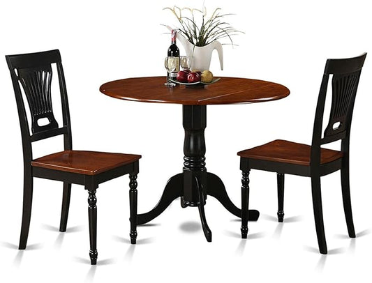 East West Furniture DLPL3-BCH-W 3 Piece Modern Dining Table Set Contains a Round Wooden Table with Dropleaf and 2 Dining Room Chairs, 42x42 Inch, Black & Cherry