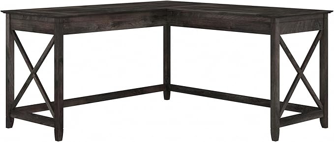 Bush Furniture Key West L Shaped Desk, 60-inch Modern Farmhouse Writing Desk for Home Office