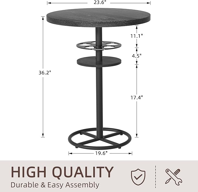 VECELO 36” High Top Bar Table, Sturdy Frame with Metal Base for Cocktail, Pub, Easy Assembly, Matte Black