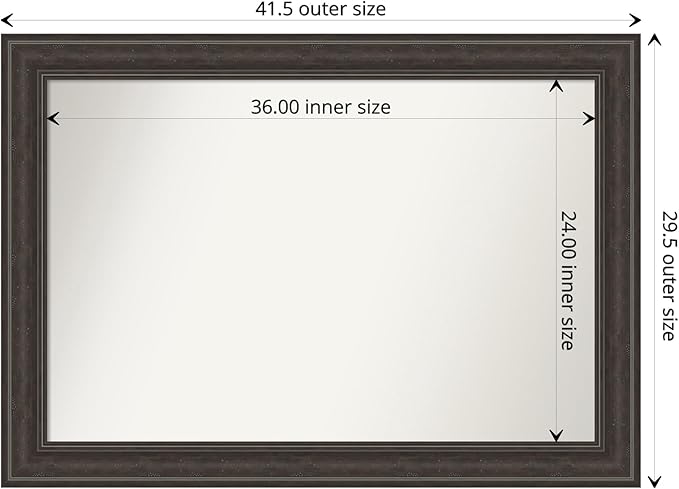 Amanti Art Brown Bathroom Mirror for Over Sink, 30x42 Shipwreck Greywash Rectangle Vanity Mirror, Large Traditional Frame, Hangs Horizonally and Vertically, Bathroom Wall Decor, Non-Beveled Edge