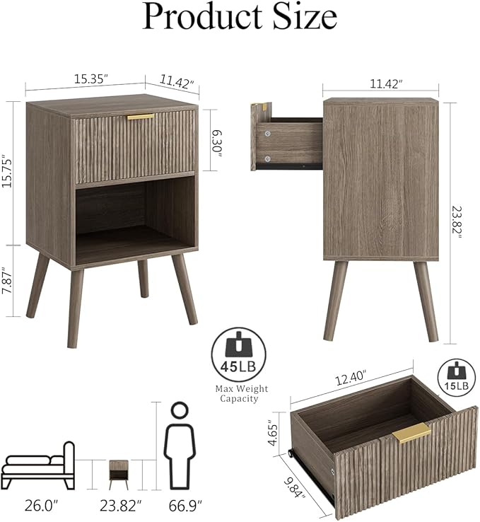 Nightstand, Small Side Table, Bedside Table with Drawer, Modern Night Stand, End Table for Bedroom, Living Room (Grey Stripe)