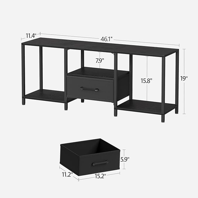 TV Stand with Fabric Drawer for 55 Inch TV, Entertainment Center with Open Shelves, Media TV Console Table for Living Room, Bedroom, Black