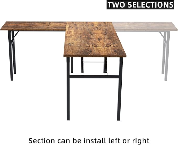 DlandHome Reversible L-Shaped Desk Large Corner Desk Folding Table Computer Desk Home Office Table Computer Workstation,Retro-N