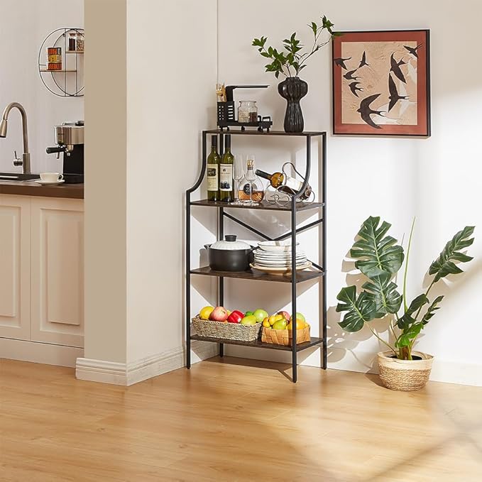 4 Tier Bookshelf, Entryway Standing Shelf Units with Storage, Small Bookcases with Open Shelves, Home Storage Shelving for Bedroom, Study, Living Room, Rustic Brown