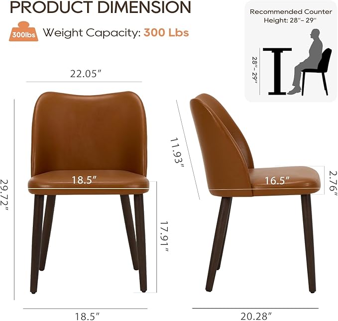 COLAMY Upholstered Dining Chairs Set of 2, PU Leather Dining Room Kitchen Side Chair with Padded Seat and Wood Legs Restaurant/Cafe,Light Brown