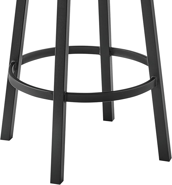 Armen Living Dalza Swivel Counter or Bar Stool in Black Finish with Grey Faux Leather