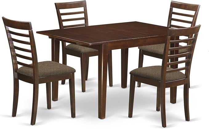East West Furniture MILA5-MAH-C 5 Piece Kitchen Table Set for 4 Includes a Rectangle Dining Room Table with Butterfly Leaf and 4 Linen Fabric Upholstered Chairs, 36x54 Inch, Mahogany
