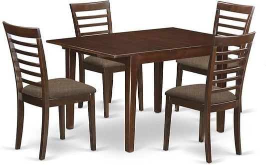 East West Furniture MILA5-MAH-C 5 Piece Kitchen Table Set for 4 Includes a Rectangle Dining Room Table with Butterfly Leaf and 4 Linen Fabric Upholstered Chairs, 36x54 Inch, Mahogany