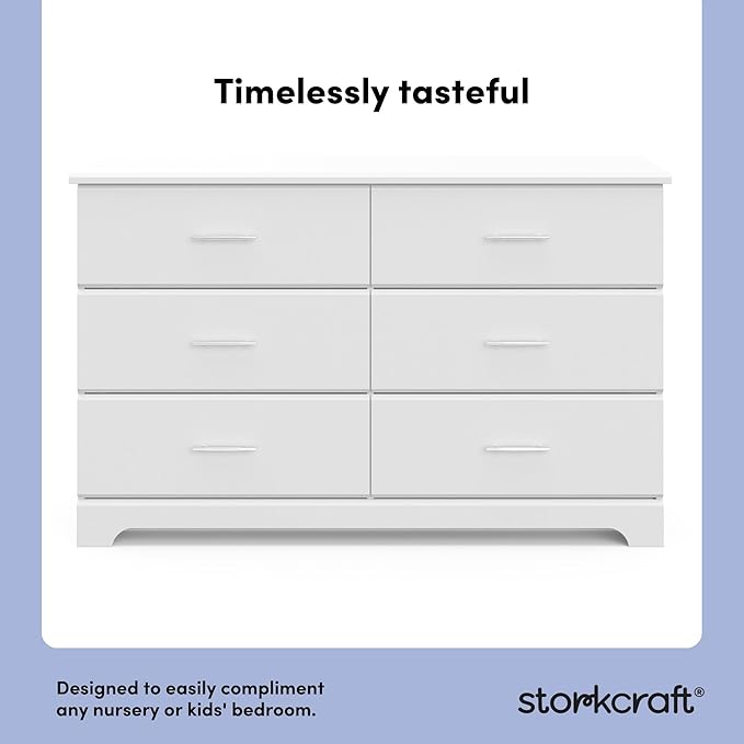 Storkcraft Brookside 6 Drawer Double Dresser (White) – GREENGUARD Gold Certified, Dresser For Nursery, Kids, Chest Of Drawers