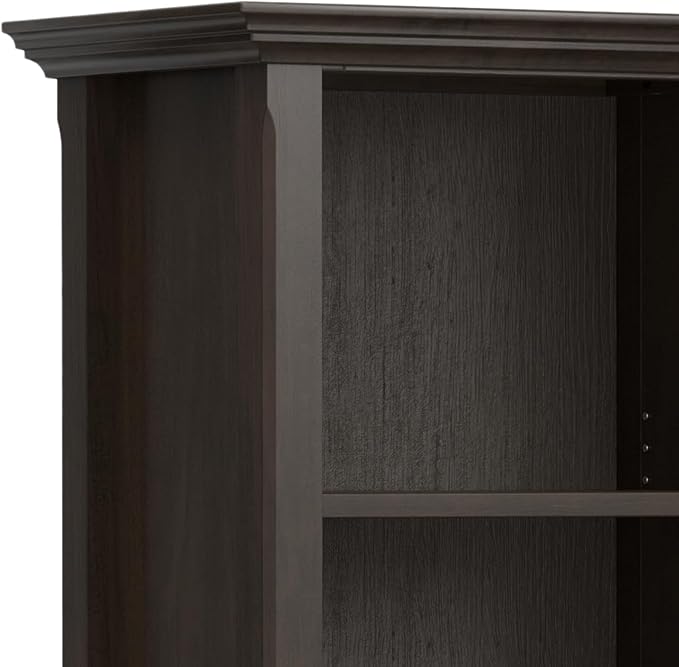 SIMPLIHOME Amherst Bookcase - 70 inch Tall 5-Shelf Solid Wood Bookshelf in Hickory Brown, Transitional Storage for Living Room, Study Room or Office with Adjustable Shelves and Tapered Legs