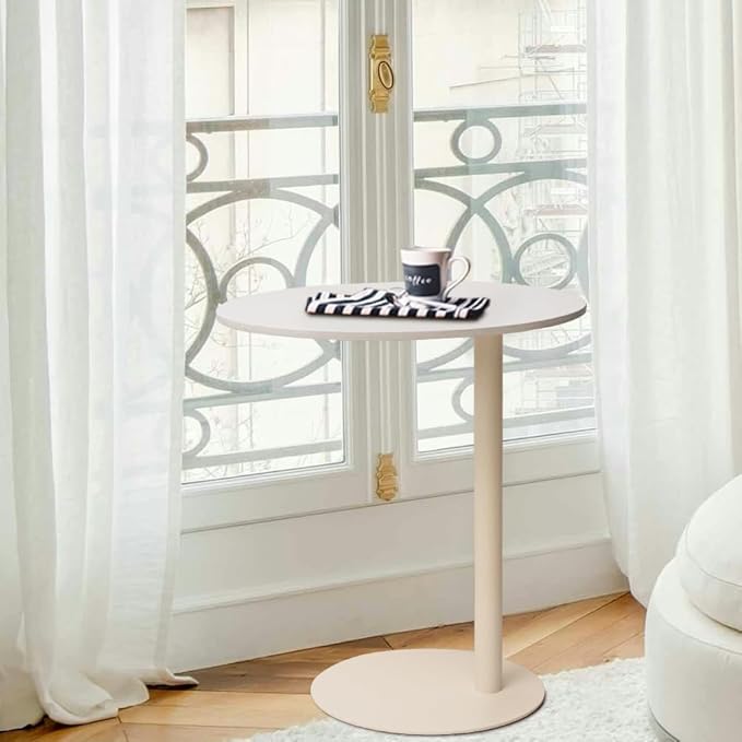 Marble Top Sofa Side Table | Robust Iron Base with Elegant Round Design for Living Room & Bedroom - Easy Assembly, Cream White