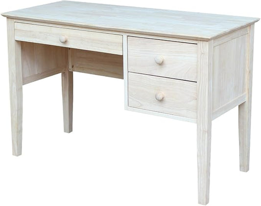 IC International Concepts, Brooklyn Desk, Solid Real Wood, Sturdy Parawood, DIY, Paint/Stain Ready, Unfinished