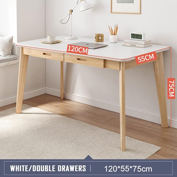 IOTXY Solid Wood Writing Desk - Home Office Workbench Desk with Drawer, 47.24" Width Laptop Computer Work Study Table