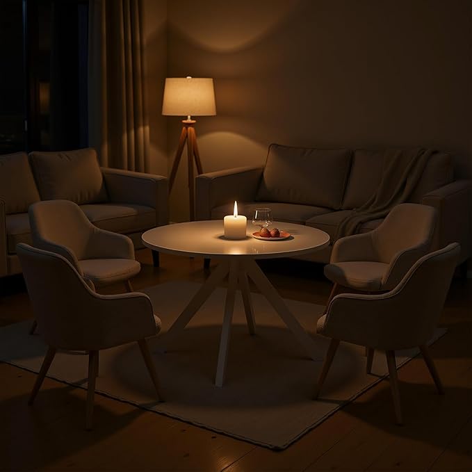 Round Dining Table for 4, 47 Inch Modern Dinner Table Small Round Dining Room Tables, Mid Century Kitchen Tables for Small Space, Kitchen, Living Room, Steel Legs, White