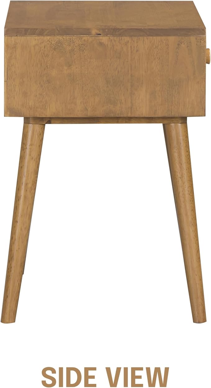 NTC Lux Solid Wood Nightstand, Mid Century Modern Side Table Bedroom, Bedside Furniture, Night Stand, End Table, Easy Assembly - Teak Look