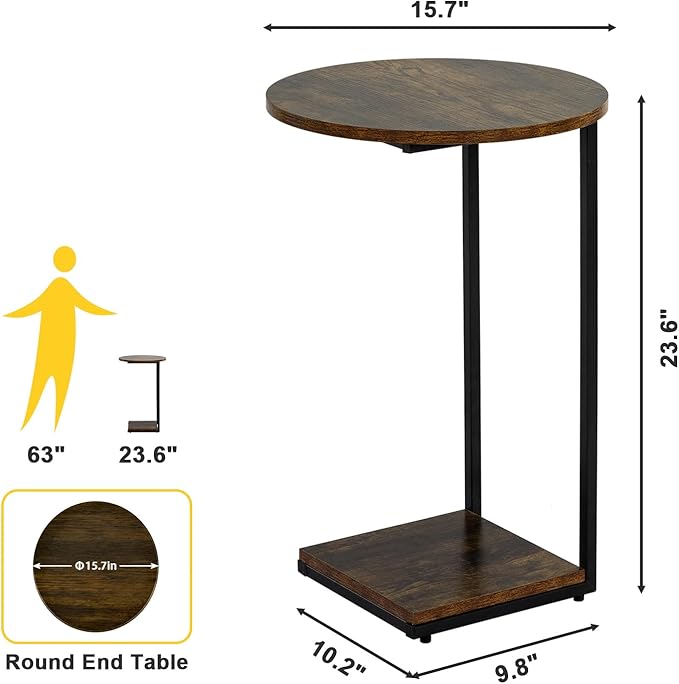 DCLRN C Table End Table Set of 2,C Shaped End Table for Round,Round Side Table is Suitable for Living Room and Bedroom.(Brown)