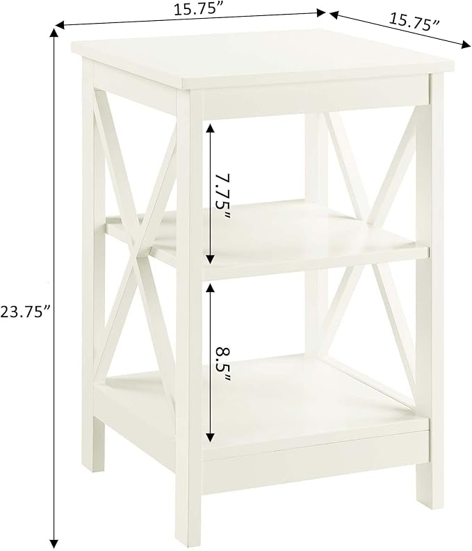 Convenience Concepts Oxford End Table 15.75" - Modern Living Room Table with Storage Shelves, Transitional Nightstand Side Table for Home Decor and Display, Ivory