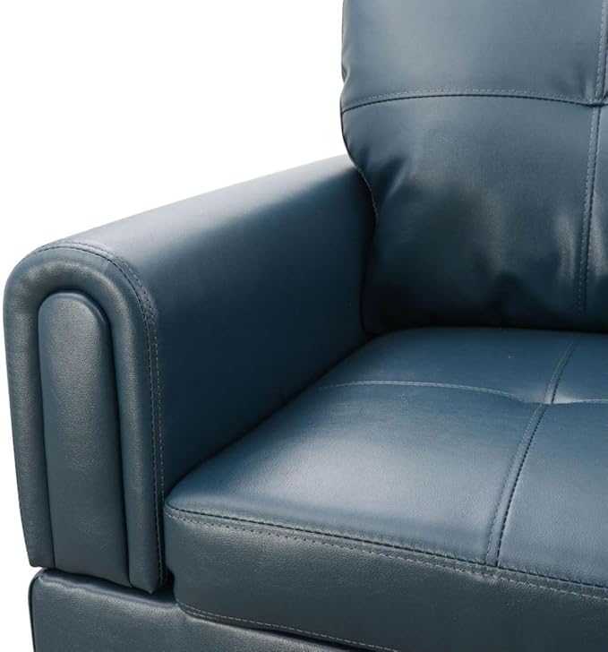Denim L-Shaped 3-Piece Faux Leather Sofa with Storage Ottoman Set, Sectional Couch Sofa Set for Living Room, Office, Small Space