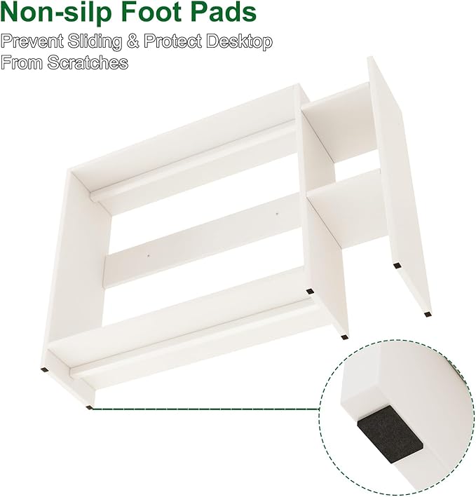 IBUYKE Desktop Bookshelf,36.8" Desktop Organizer Shelf,Wood Desk Hutch for Computer Monitor,Display Shelf for Office Home Dormitory,White TMZ008W