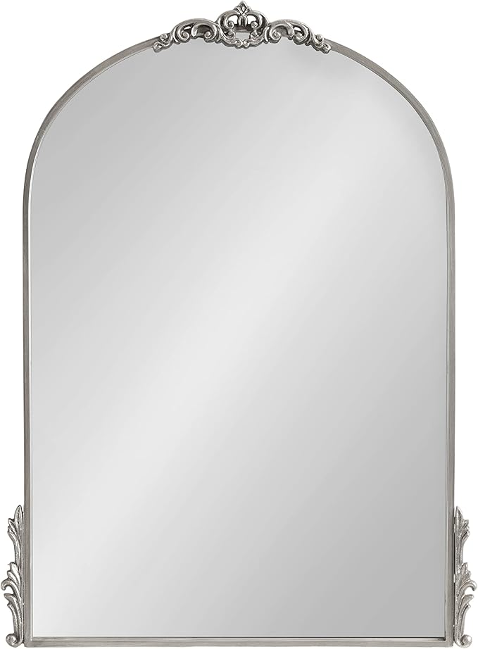 Kate and Laurel Myrcelle Traditional Arched Mirror; 25 x 33; Silver; Decorative Large Arch Mirror with Ornate Garland Detailing Along The Crown and Edges of The Frame