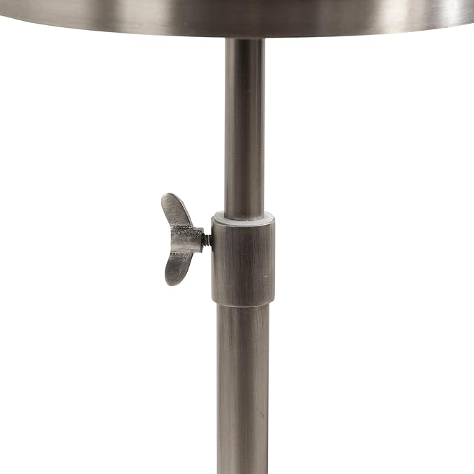 Kate and Laurel Engles Traditional Adjustable-Height Pedestal Drink Table; 10 x 10 x 30; Antique Silver; Vintage Round Indoor Metal Plant Stand with Embossed Sunburst Pattern