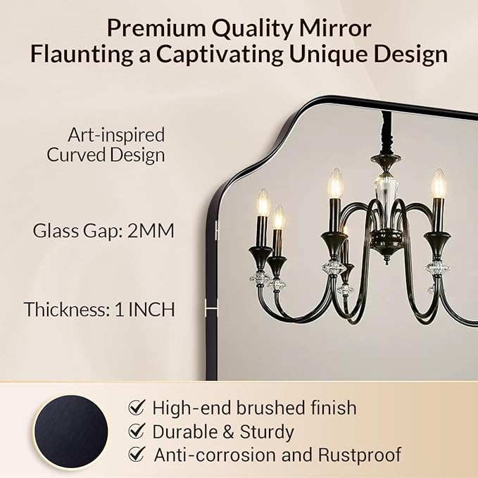 Scalloped Mirror, 24"x32" Black Mirror for Bathroom, Matte Black Mirror with Anti-Rust Metal Frame, Asymmetrical Mirrors with Wavy Edge for Powder Room, Living Room, Foyer, Master Room