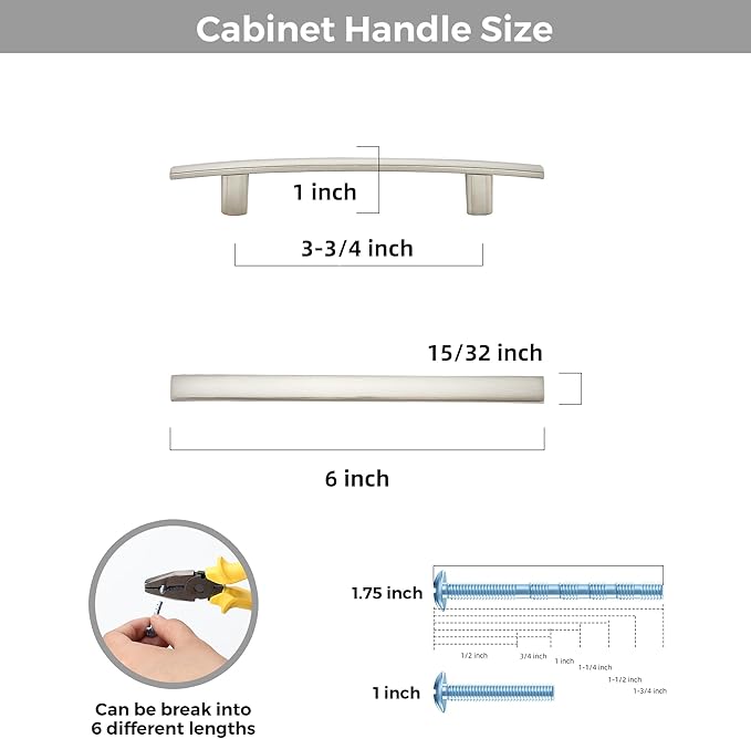 25 Pack Cabinet Handles 3.75" Hole Center - Curved Cabinet Pulls Brushed Nickel Drawer Pulls for Kitchen Cupboard Solid Hardware for Dresser Drawer Arch Hardware