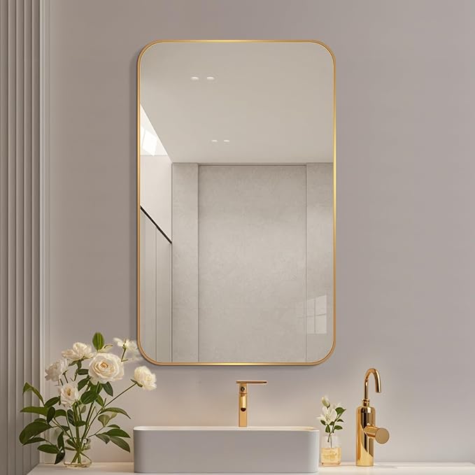 Large Modern Bathroom Mirror with Black Frame, 5mm Copper Free Silver Mirror,Black Frame, Easy Installation (Golden, 36" L x 30" W)