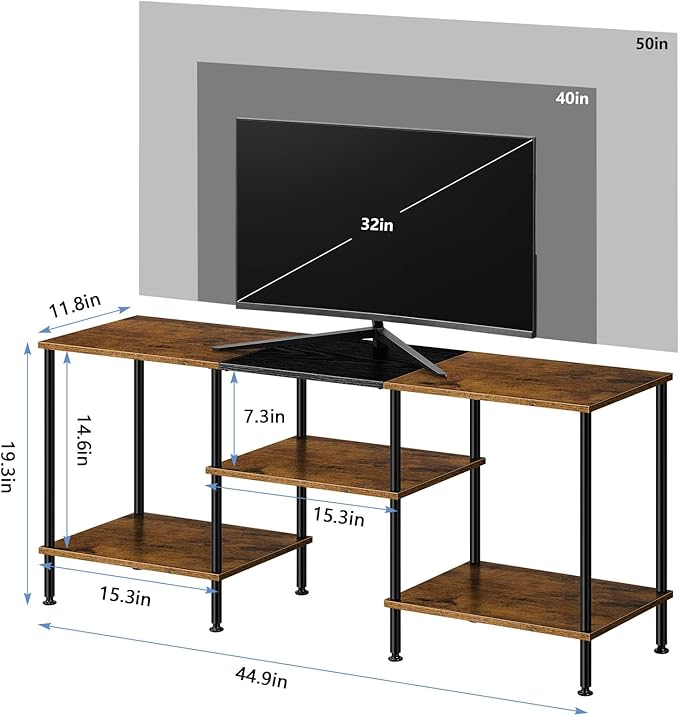 OYEAL TV Stand for 50 inch TV Rustic TV Stand for Bedroom with Storage Shelves, Small Entertainment Center TV Console Table for Living Room, Rustic Brown