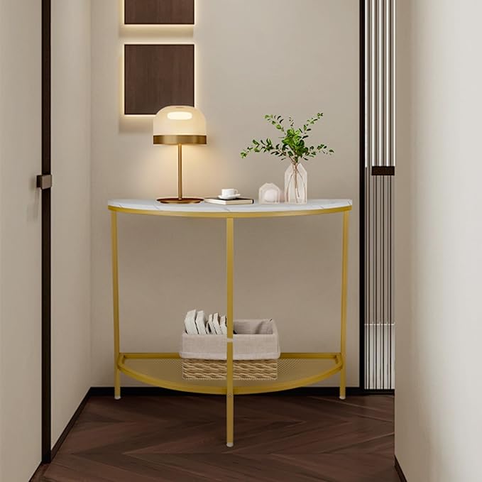 Entry Table Narrow Livingroom Furniture: 2 Tier Modern Console Table with Gold Frame and Imitation Marble Top for Kitchen Bedroom Hallway Living Room Office and More (Gold)