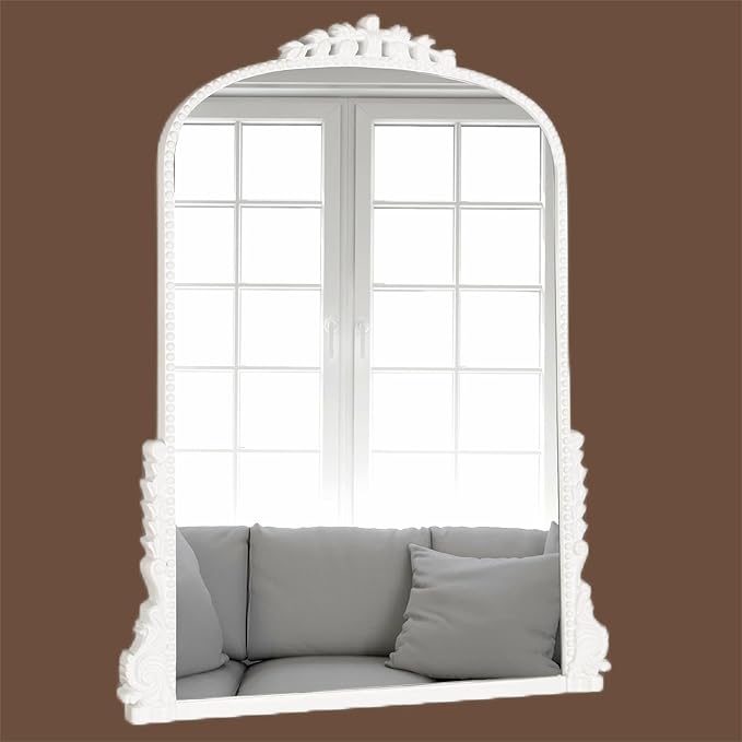 SHYFOY Antique Wall Mirror - White Baroque Arch Mirror for Wall Decor, 31.5" x 23.6" Decorative Mirror, Traditional Elegance for Living Room, Entryway, Mantel
