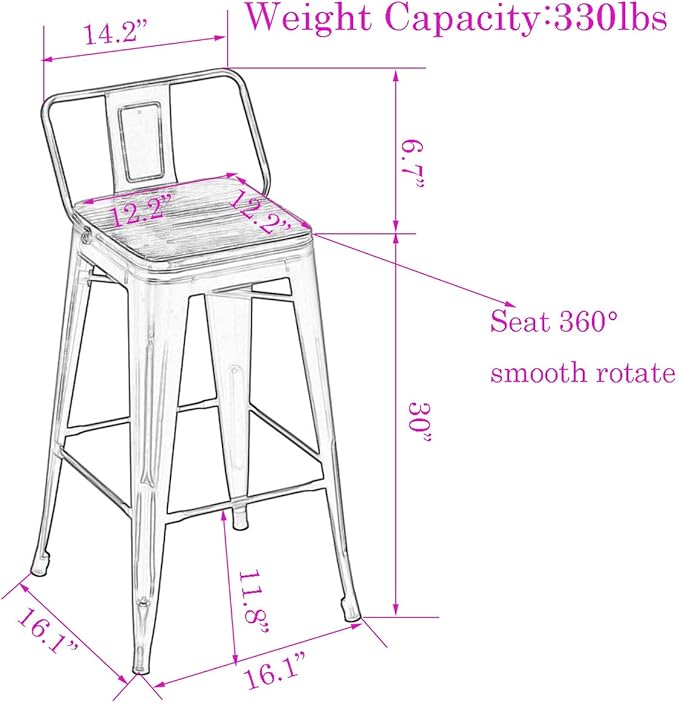 30 Inch Swivel Bar Stools Set of 4 with Backs Counter Height Industrial Metal Barstools Island Bar Chairs for Home Kitchen Dining Room (Swivel 30 inch, Silver Wooden)