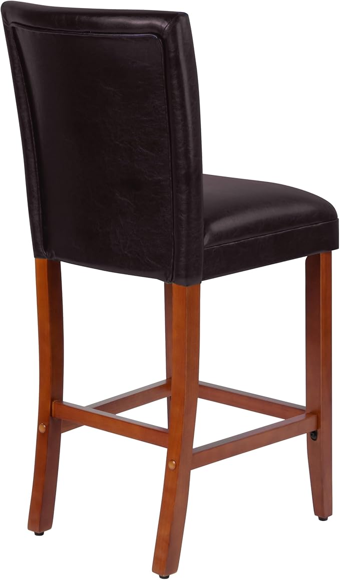 HomePop Home Decor | Classic Counter Height Bar Stools | 29 Inch Bar Stools | Decorative Home Furniture (Dark Brown Faux Leather) Single Pack