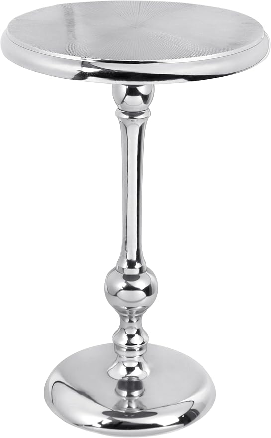 CLEENTABLE Pedestal Round Side Table- Lightweight Metal Table for Farmhouse,Indoor/Outdoor Nightstand for Living Room, Bedroom, Corners, Office - Modern Design, Easy Assembly 21" (Silver)