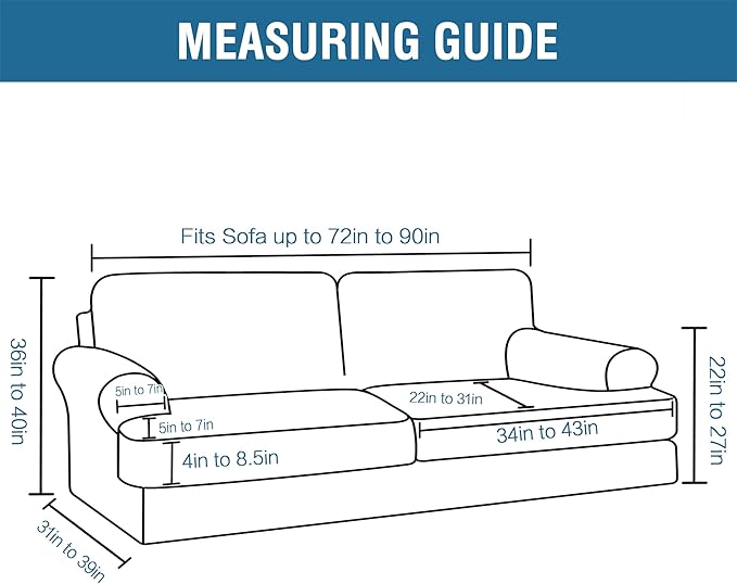 H.VERSAILTEX Sofa Cover 3 Piece T Cushion Sofa Slipcovers Thick Velvet Couch Cover Stretch T Cushion Sofa Covers for 2 Cushion Couch with 2 Individual T Cushion Covers Washable, Oatmeal