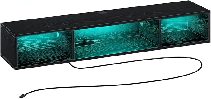 Rolanstar TV Stand with Power Outlet, Floating TV Stand with RGB Lights, 47.2" Wall Mounted TV Shelf, Black Media Console with Storage Shelf, Entertainment Under TV for Living Room, Bedroom