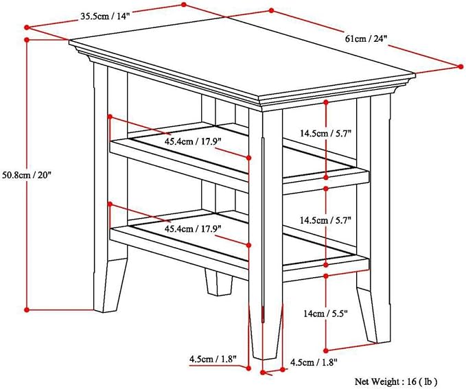 SIMPLIHOME Acadian 14-inch Wide Solid Wood Narrow End Table in Farmhouse Brown, Transitional-Style Side Table for Living Room, Bedroom, or Family Room with 2 Open Shelves